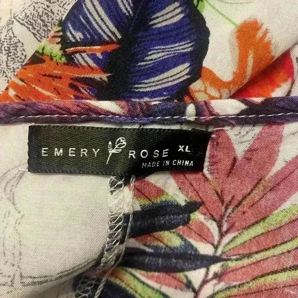 Emery Rose colorful top with plant prints drawstring hem & batwing sleeves XL - Picture 10 of 10
